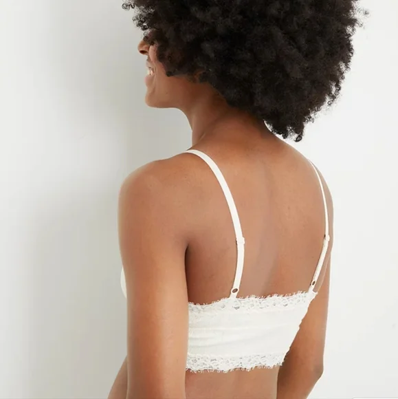 NWT Aerie Ribbed Eyelash Lace Trim Longline Bralette, Small, Color Heather Frost - Picture 2 of 13